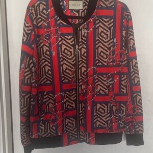 Gucci Women's Red and Black Geometric Bomber Jacket